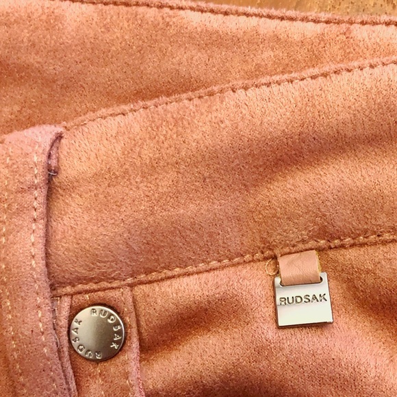 RUDSAK Dusty Rose Suede Texture Minimalist Skinny Pencil Trousers Pants. Medium. - Picture 3 of 13